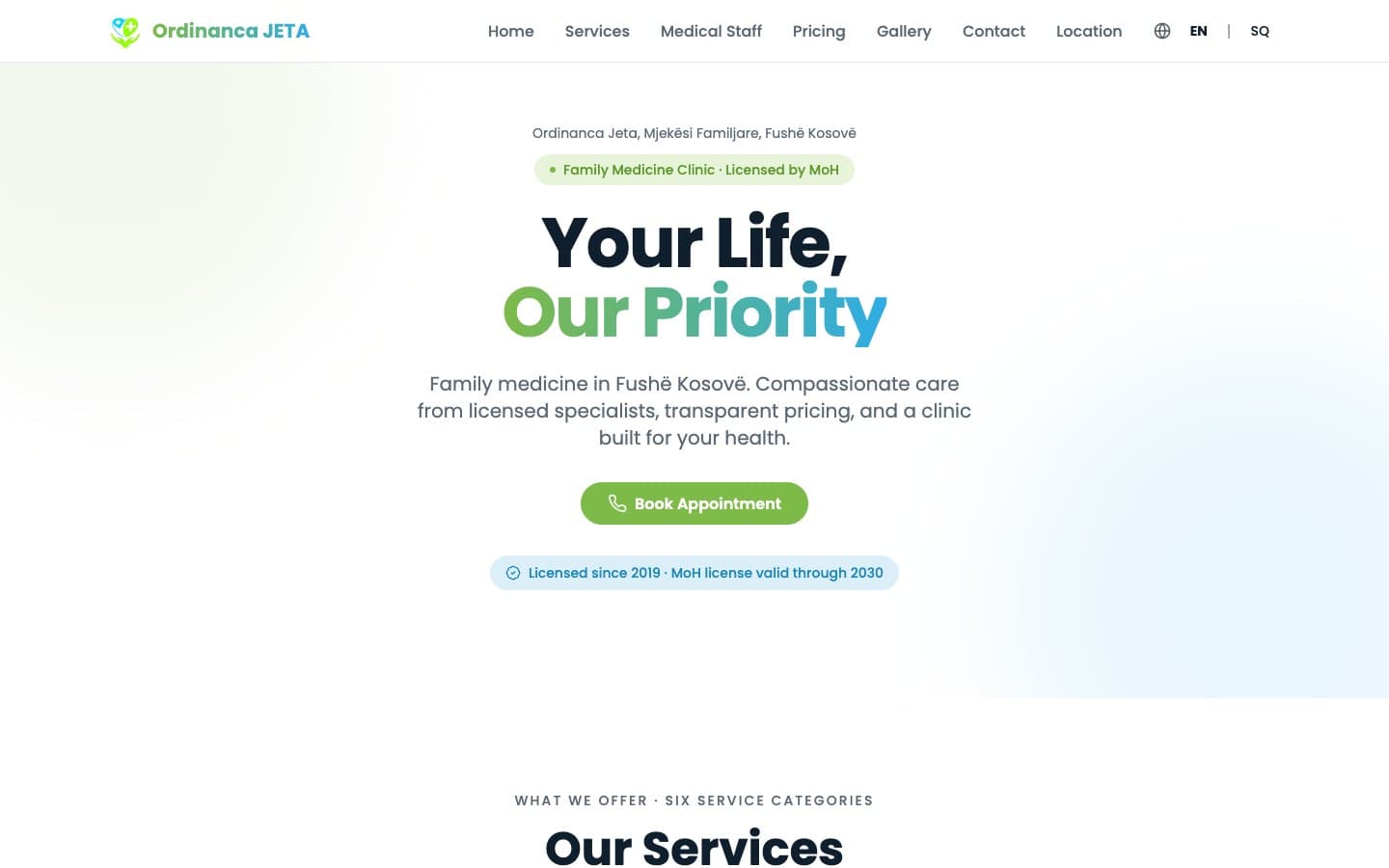 Ordinanca Jeta — website of the family medicine practice in Fushë Kosovë