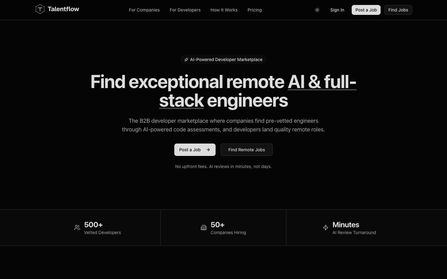 TalentFlow — developer marketplace interface